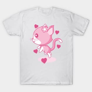 Pink kitten and hearts. T-Shirt